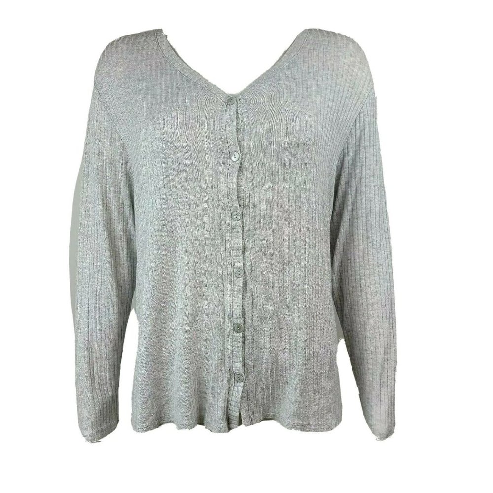 AVA & VIV Solid All Grey Gray Ribbed Button Down X